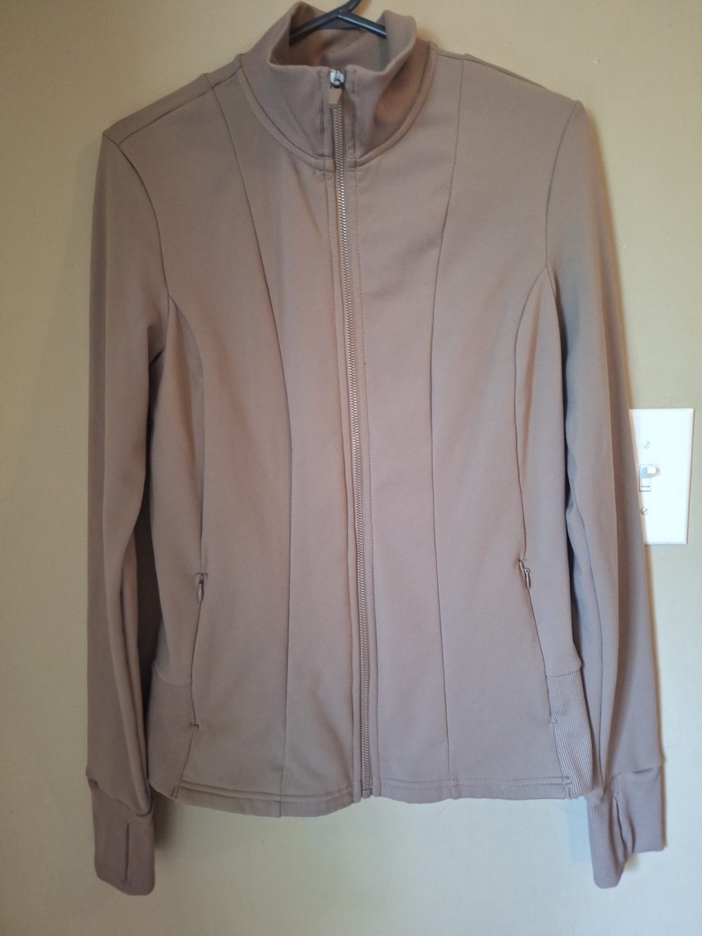 Yogalicious Lux Zip-Front Jacket in Taupe M
